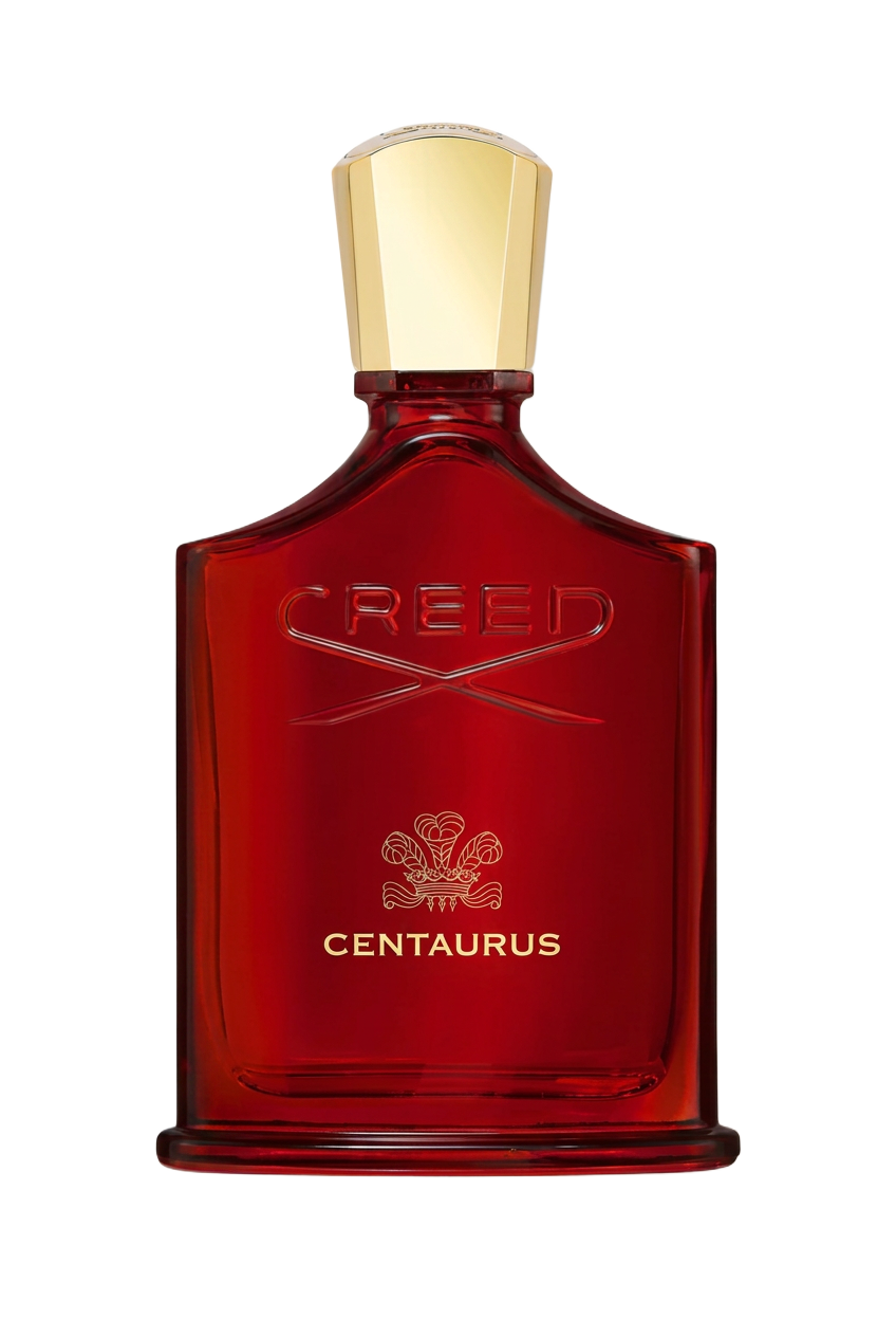 Red glass perfume bottle with a gold cap